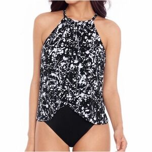 MAGICSUIT Splatter Aubrey Black & White Overlay One Piece Swimsuit Size US 8